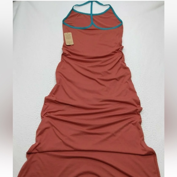 Threads 4 Thought T-Back Halter Maxi Dress Rusty Pink w Turquoise Trim MED - Picture 13 of 15